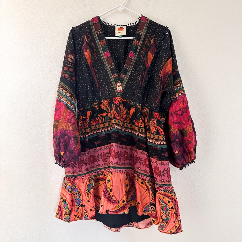 FARM RIO‎ Boho Indie Mixed Patchwork Mini Dress Cotton Gipsy XS - Picture 5 of 7